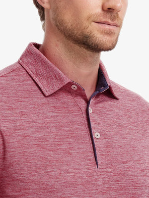 Close-up of Modern Fit Melange Polo front (nose to chest) in DUSTY ROSE HEATHER, showing soft melange texture.