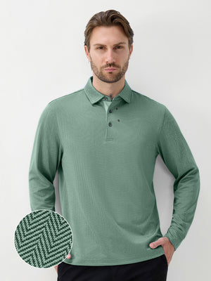 Moisture Wicking Long Sleeve Herringbone Polo Shirts