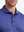 Collar detail of Long sleeve pinstripe jersey polo with clean trim in plum blue stripe