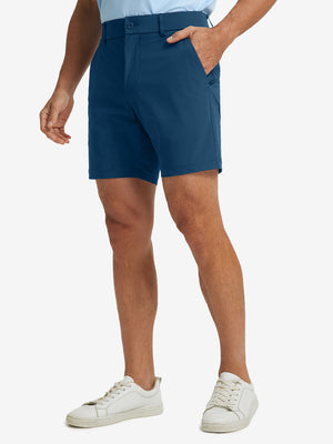 Front lower body view of Quick Dry Casual Shorts with 4 Pockets in Blue Indigo, neat athletic cut.