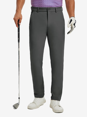 Water-resistant golf stretch nylon pants in dark grey, front lower-body view showing clean athletic fit.