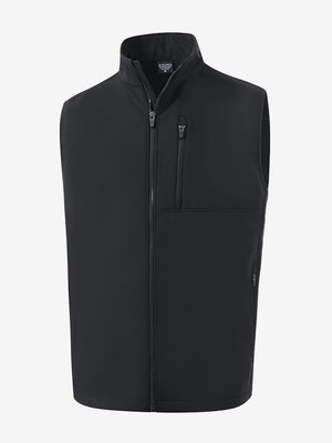 3D view of the sleeveless softshell fleece outdoor vests with 6 pockets in black