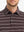 Front close-up from nose to chest of model in BROWN STRIPE Stylish Performance Golf Polo