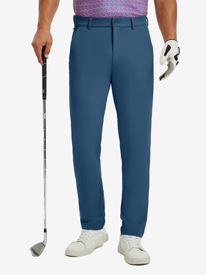 Water-resistant golf stretch nylon pants in blue indigo, front lower-body view showing clean athletic fit.