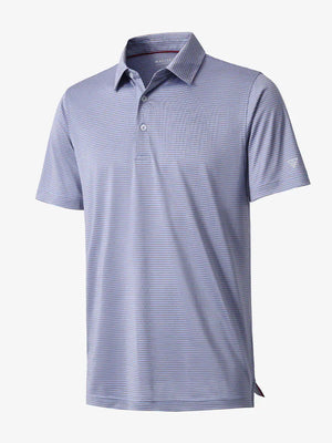 3D visualization of Cooling Stripe Golf Shirt in BLUISHYELLOW STRIPE, emphasizing stripe pattern and texture