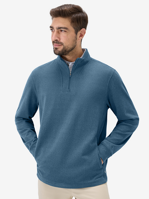 Heather Brushed Rib Knit Quarter Zip with 2 Pockets
