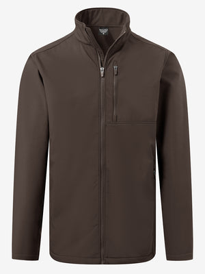 Winter thermal outdoor water resistant fleece jacket in coffee brown, front 3D view highlighting clean structure and fabric