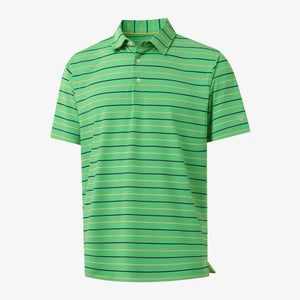 3D mockup of GREEN STRIPE Stylish Performance Golf Polo showing fabric design and silhouette
