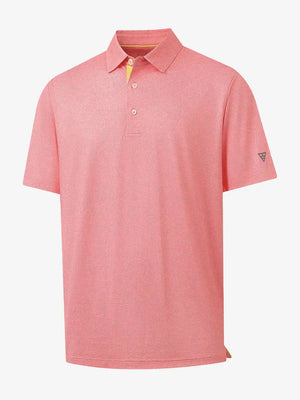 3D view of MAELREG Performance Jersey Print Polo in Candy Pink Line – breathable golf fabric
