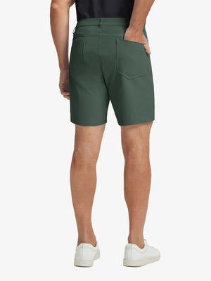 OLIVE GREEN 4-way Stretch Performance Solid Shorts, back lower body view for golf wear, 7 Inch style