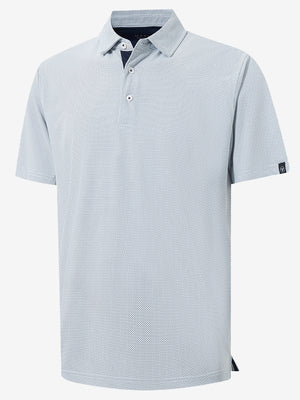 3d rendering of the navy feather weight jacquard polo shirts, displaying the texture and silhouette clearly