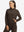 Model with one hand in side pocket wearing women's lightweight hoodies pullover in coffee brown.