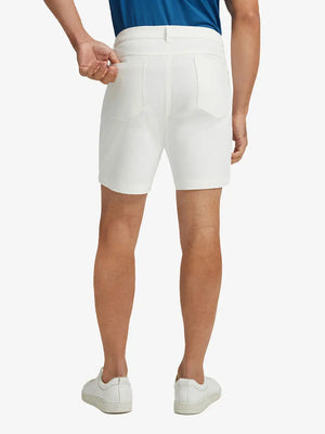 WHITE 4-way Stretch Performance Solid Shorts, back lower body view for golf wear, 7 Inch style