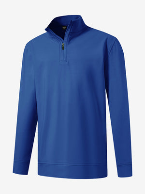 Youth Winter Micro-fleece Quarter Zip Pullover in klein blue, 3D view showing quarter zip design