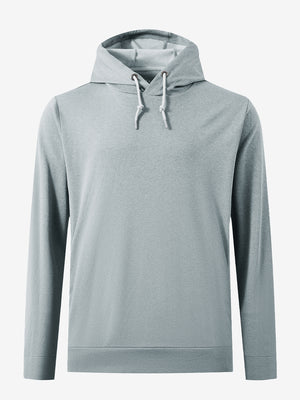3D front view of the classic heather pullover hoodie in lunar rock melange, simple and relaxed athletic fit.