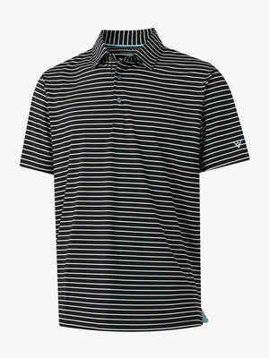 3D view of BLACK/WHITE STRIPE Polo highlighting contrasting stripe texture