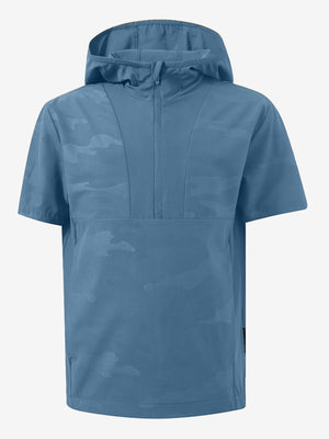 3D rendering of grey blue water-resistant short sleeve q-zip hoodie for boys