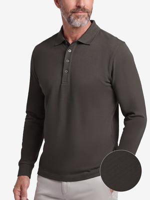 Solid Stretch Cotton Pique Long Sleeve Polo Shirts