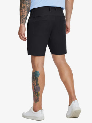 Back lower-body view of model in BLACK Water Resistant Versatile 8 Pockets Shorts.