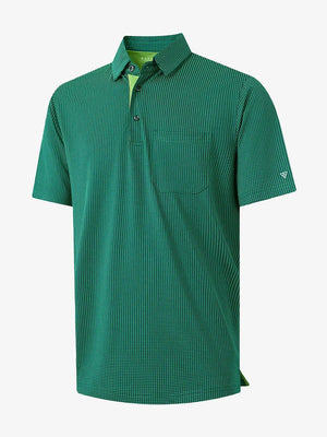 3D view of GREEN Elegant Performance Jacquard Polo showing texture and structured collar