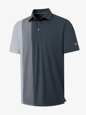 3D view of DARK GREY Moisture Wicking Color Block Polo Shirt showing fabric and color block design.