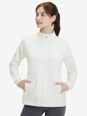 Women's Water-Resistant Stretch Fleece Lined Jacket in beige, front upper body view