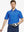 MAELREG Men's Performance Jersey Print Polo in blue swordfish – front half-body with golf pose