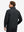 Back upper body shot of model wearing black warm puffer winter golf jacket