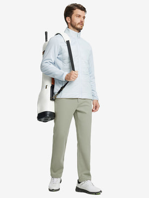 Full body model carrying golf bag in Water-resistant fleece lined pants, clean stone look