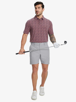 Full-body front view of model holding golf club wearing LIGHT GREY Water Resistant Versatile 8 Pockets Shorts.