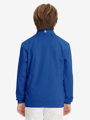 Youth Winter Micro-fleece Quarter Zip Pullover in klein blue, youth model back upper body view