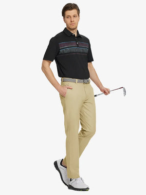 Full body front view of model wearing KHAKI Water Resistant Everyday Pants, holding a golf club