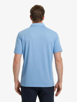 LIGHT BLUE Your Favorite Jacquard Polo back view, half body of model