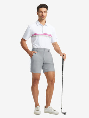 Full-body shot of model holding golf club, styled with Light Grey Quick Dry Casual Shorts.