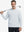 Model holding golf club, wearing dry fit stretchy sweatshirts hoodie in misty grey, sporty and casual.