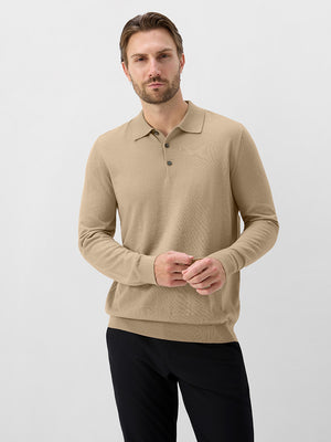 Long Sleeve Pure Merino Wool Knit Soft Polo Shirts