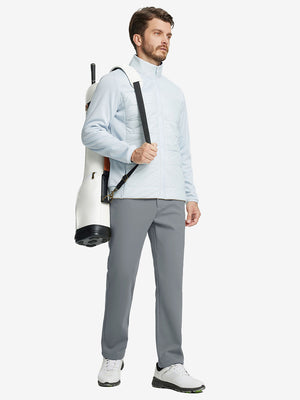 Full body model carrying golf bag in Water-resistant fleece lined pants, clean grey look