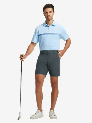 Full-body shot of model holding golf club, styled with Dark Grey Quick Dry Casual Shorts.