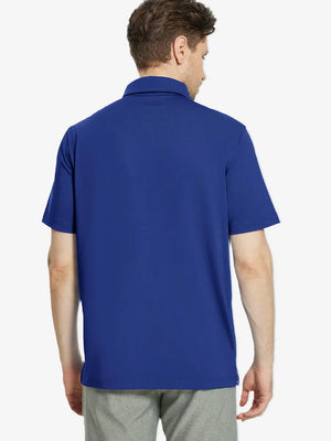 Back half-body view of male model wearing the Klein Blue Everyday Classic Solid Polo