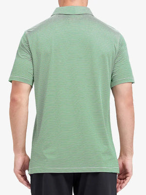 Rear half-body image revealing clean back profile and bold emerald stripe layout – Cooling Stripe Golf Shirt