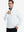 Front upper body view of model wearing lightweight golf quarter zip pullover in white, relaxed fit.