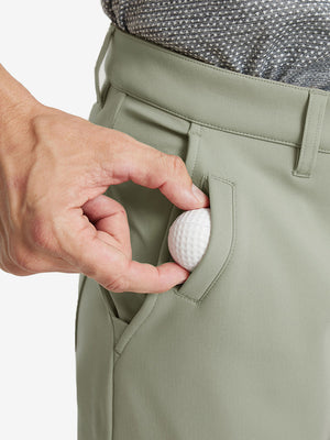 STONE Water-Resistant Fleece Lined Pants, front side pocket detail showing space for golf ball