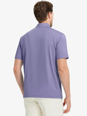 Rear half-body view of Everyday Solid Jersey Polo in LAVENDER, showing clean lines and fit.
