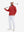 Model holding golf club wearing Fleece lined golf quarter zip in active red
