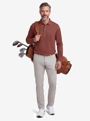 Solid Cotton Blend Collared Long Sleeve Polo