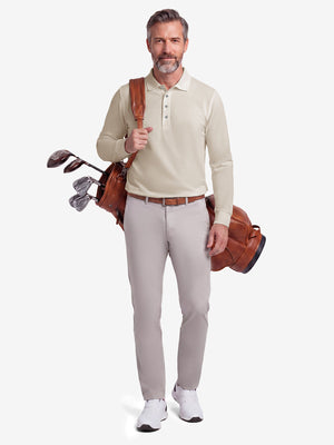 Solid Cotton Blend Collared Long Sleeve Polo