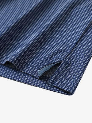 Hem slit detail close-up on NAVY Elegant Performance Jacquard Polo