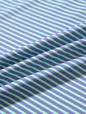Close-up of green ash stripe cooling stripe golf shirt fabric showing breathable texture and moisture-wicking stripes.