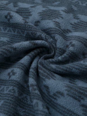 Fabric close-up of Polar fleece q-zip hooded with 3 pockets showing soft texture in navy ethnic