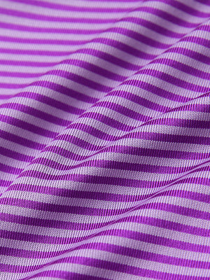 Texture close-up of Kids stripe golf polos with soft fabric and bright lilac stripe stripes